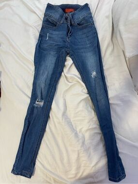 Wax Jean Distressed Skinny Jeans - Blue